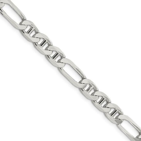 Mens 7.5mm Sterling Silver Solid Figaro Anchor Chain Necklace 20 Inch